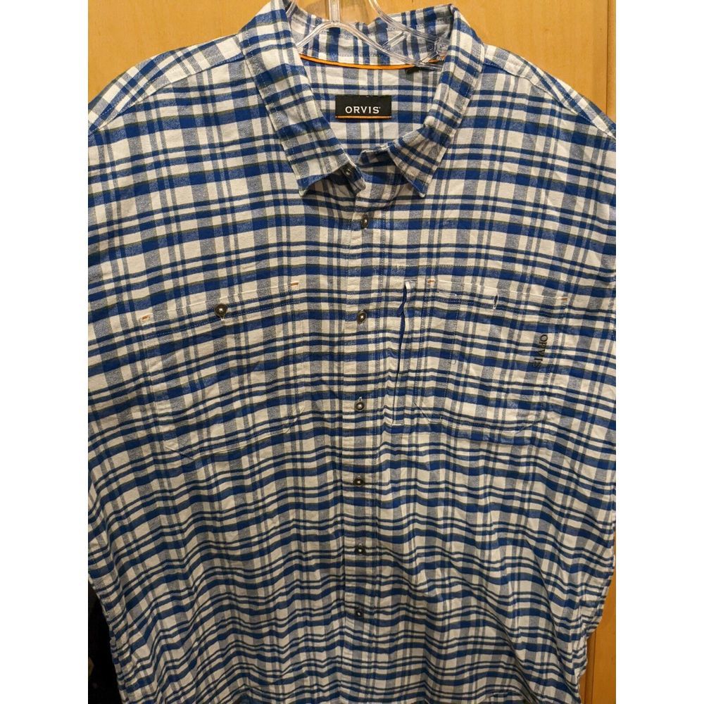 Orvis Blue white green Plaid Flannel Button Down Long Sleeve Shirt Men’s XL